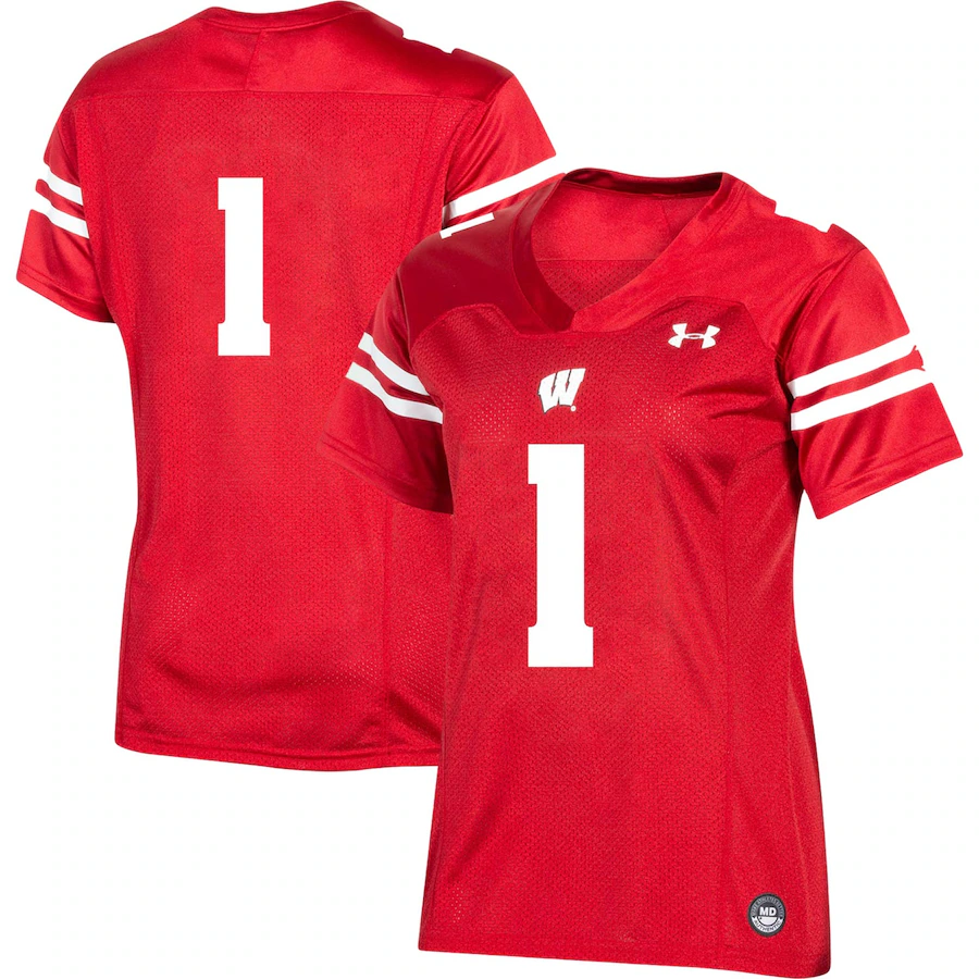 Women's Under Armour #1 Red Wisconsin Badgers Team Replica Football Jersey - U-jersey