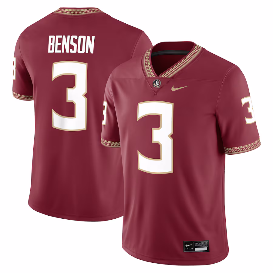 Men's Nike Trey Benson Garnet Florida State Seminoles Player Game Jersey - U-jersey