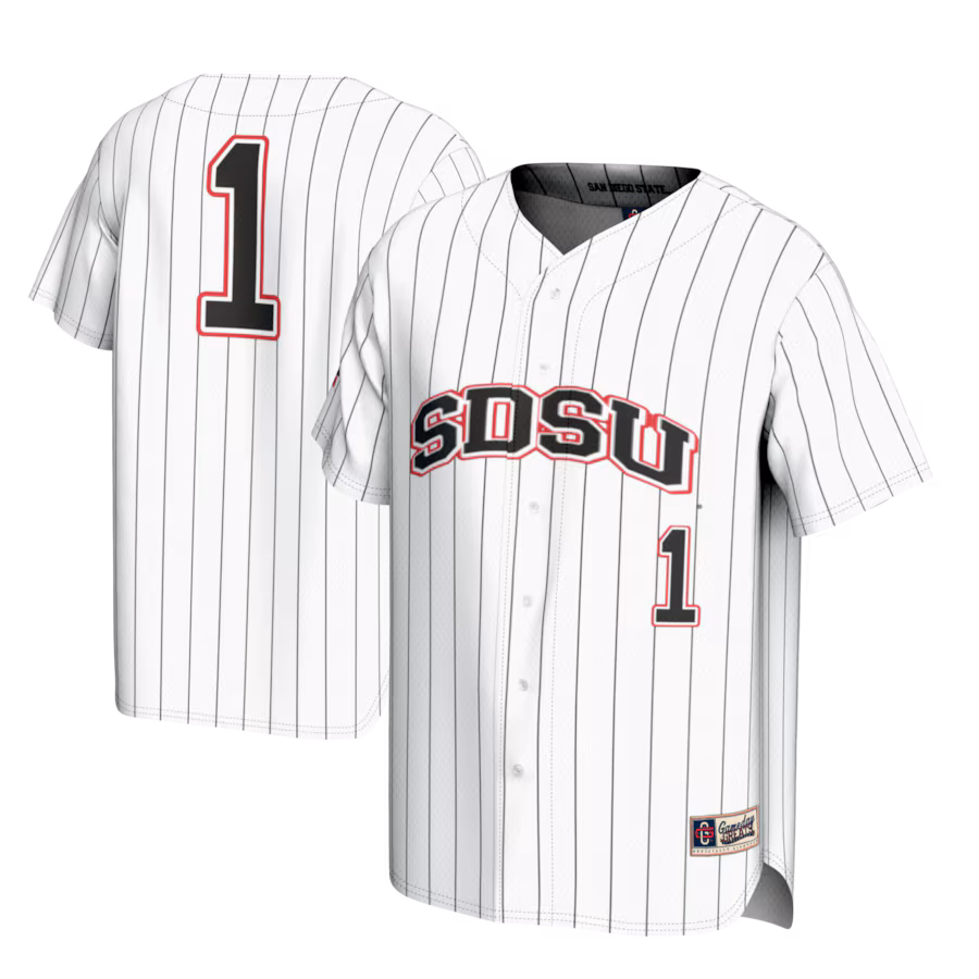Men's GameDay Greats #1 White San Diego State Aztecs Lightweight Baseball Fashion Jersey - U-jersey