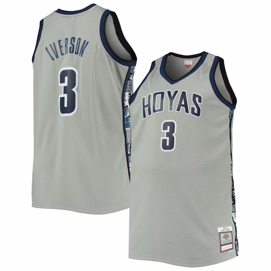 Men's Mitchell & Ness Allen Iverson Gray Georgetown Hoyas Big & Tall 1995/96 Replica Player Jersey - U-jersey