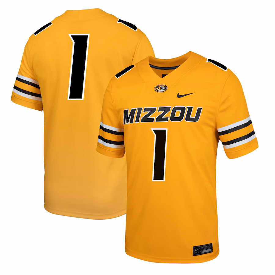 Men's Nike #1 Gold Missouri Tigers  Alternate Game Jersey - U-jersey