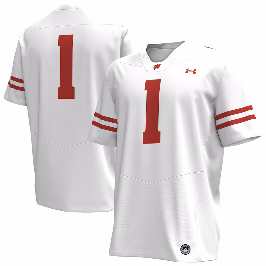 Men's Under Armour #1 White Wisconsin Badgers Replica Football Jersey - U-jersey