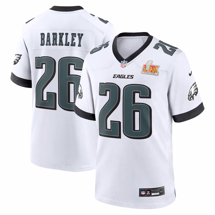 Men's Philadelphia Eagles Saquon Barkley Nike White Super Bowl LIX Game Player Jersey - U-jersey