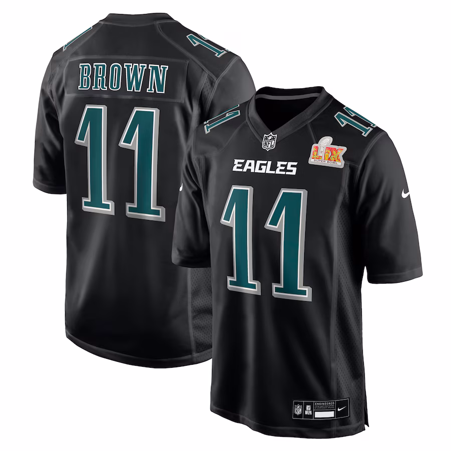 Men's Philadelphia Eagles A.J. Brown Nike Carbon Black Super Bowl LIX Fashion Game Player Jersey - U-jersey