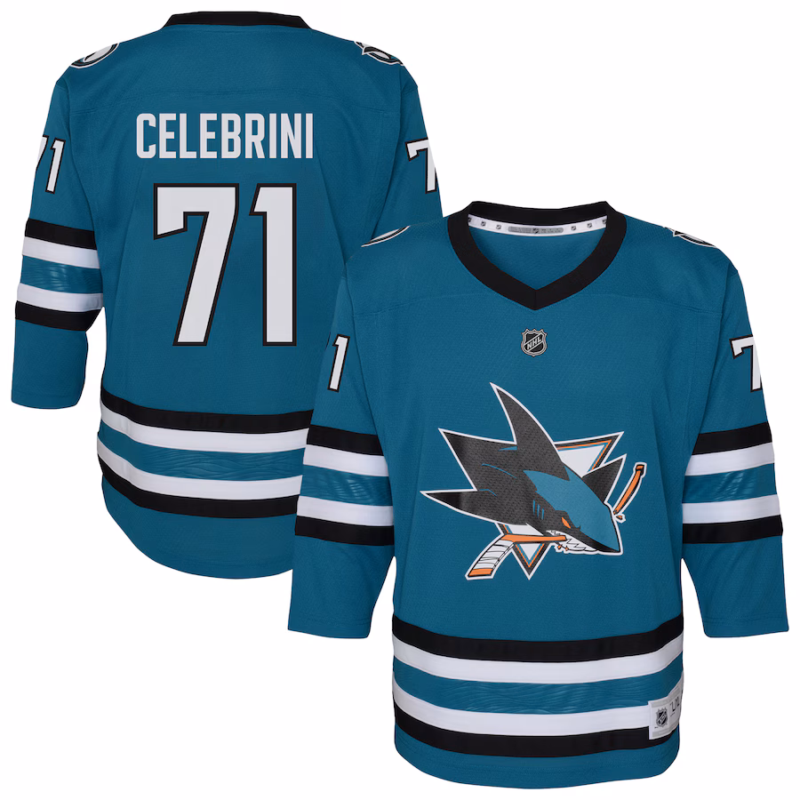 Youth San Jose Sharks Macklin Celebrini Outerstuff Teal Alternate Replica Player Jersey - U-jersey