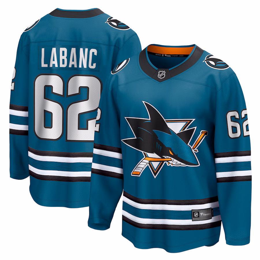 Men's San Jose Sharks Kevin Labanc Fanatics Teal Home Breakaway Player Jersey - U-jersey