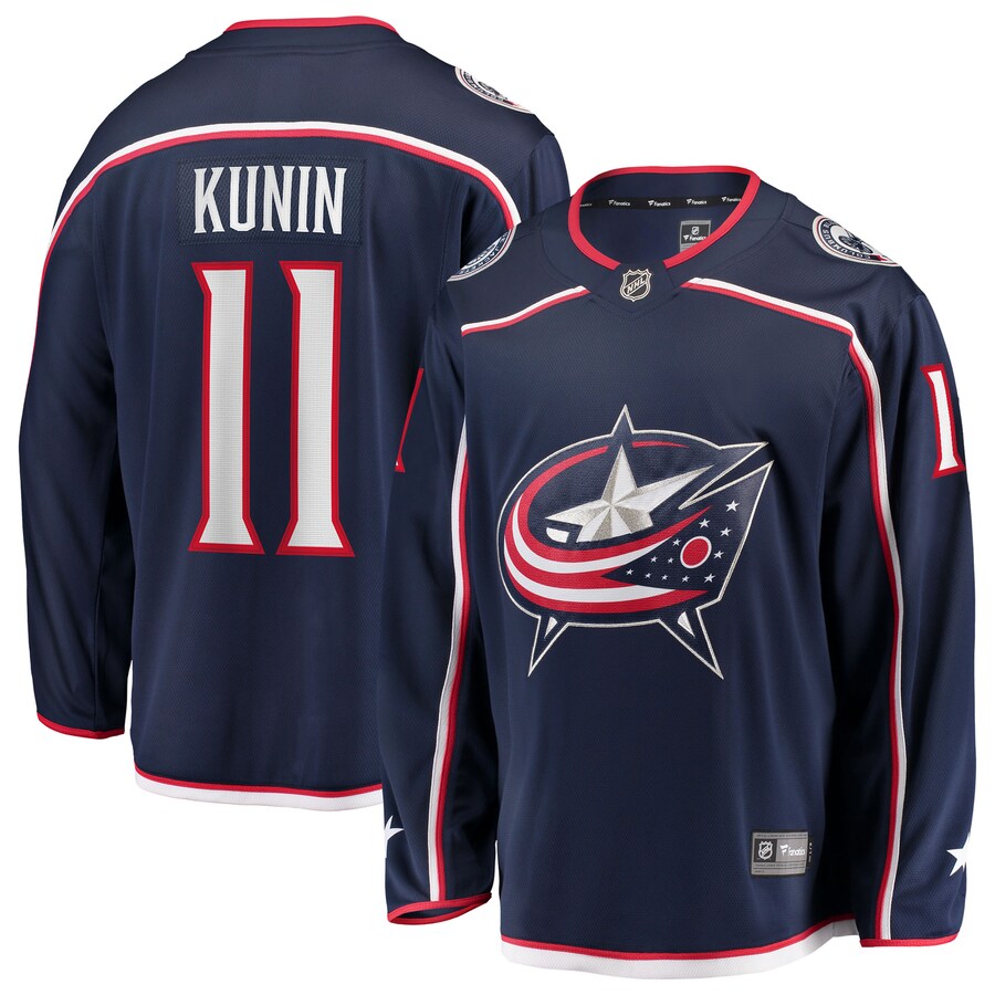Men's Columbus Blue Jackets Luke Kunin Fanatics Navy Home Breakaway Jersey - U-jersey