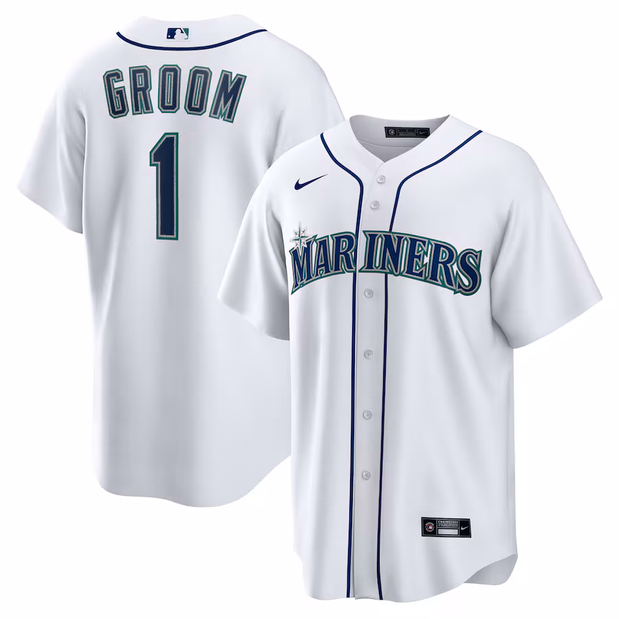 Men's Seattle Mariners Nike White #1 Groom Home Replica Jersey - U-jersey