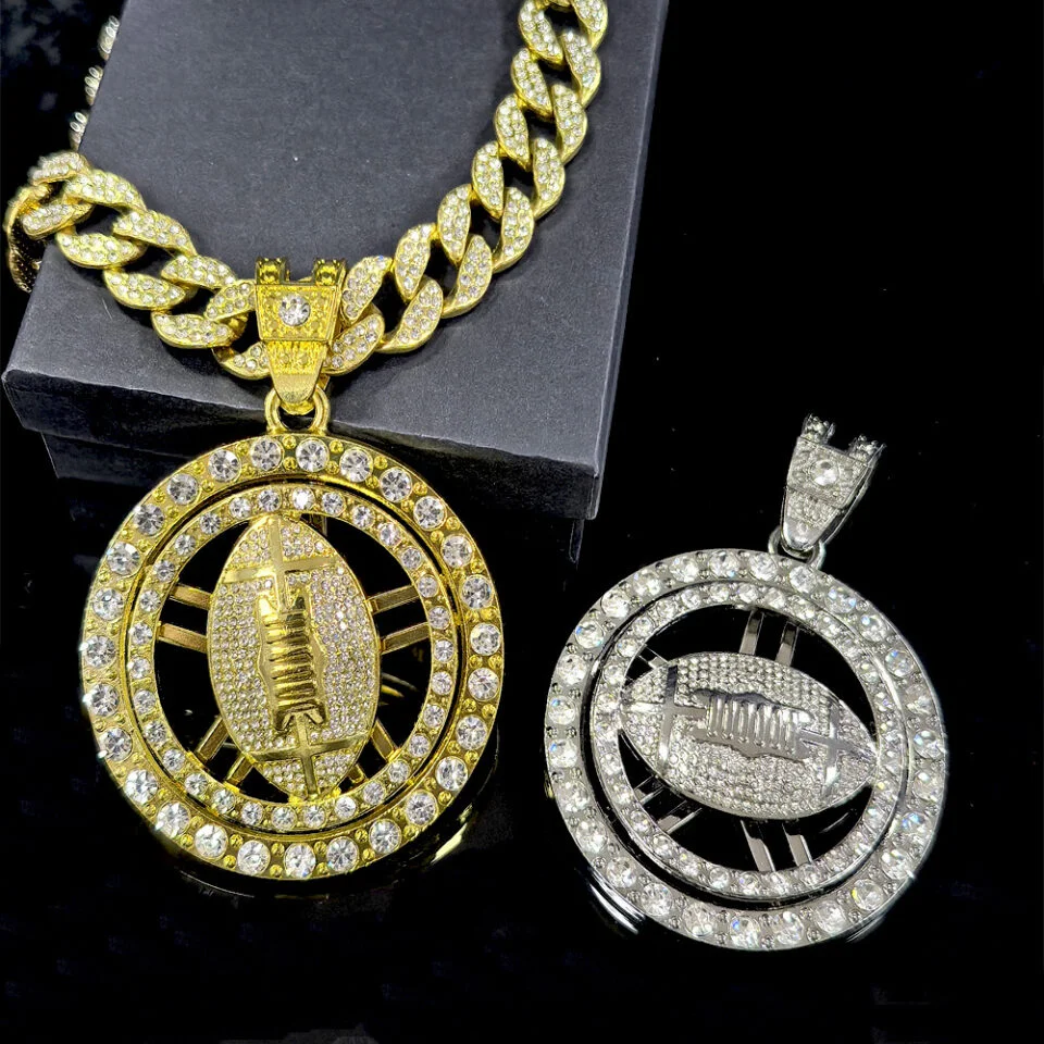 Rotating Super Bowl Football Pendant Necklace - U-jersey