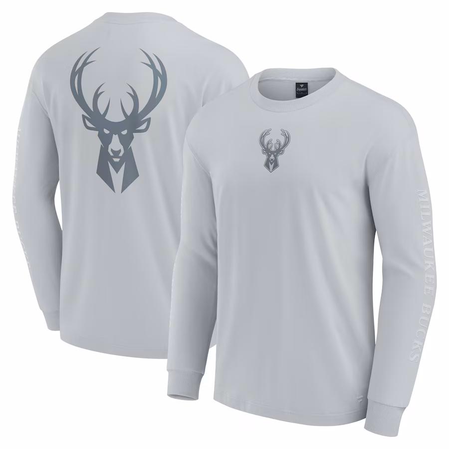 Men's Milwaukee Bucks Fanatics Gray Elements Strive Long Sleeve T-Shirt - U-jersey
