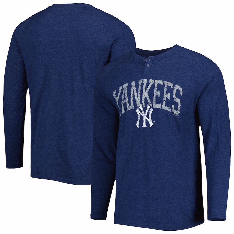 Men's New York Yankees Concepts Sport Navy Inertia Raglan Long Sleeve Henley T-Shirt - U-jersey