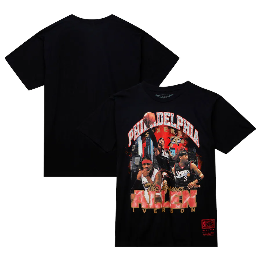 Men's Philadelphia 76ers Allen Iverson Mitchell & Ness Black Hardwood Classics Bling Concert Player T-Shirt - U-jersey