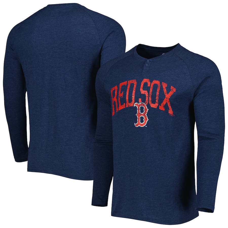 Men's Boston Red Sox Concepts Sport Heather Navy Inertia Raglan Long Sleeve Henley T-Shirt - U-jersey
