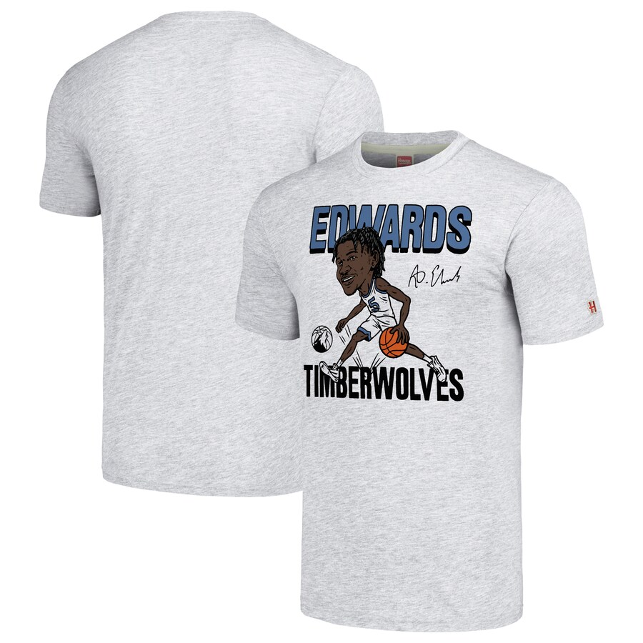 Men's Minnesota Timberwolves Anthony Edwards Homage Ash Caricature Tri-Blend T-Shirt - U-jersey