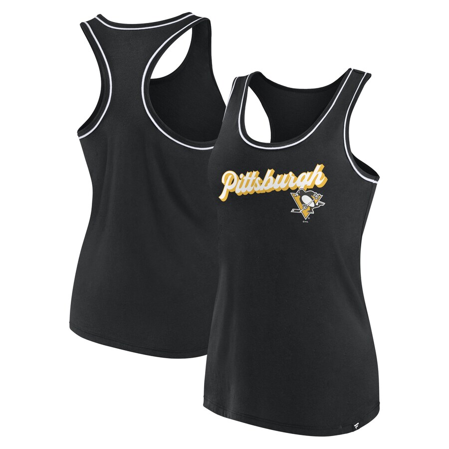 Women's Pittsburgh Penguins Fanatics Black Wordmark Logo Racerback Scoop Neck Tank Top - U-jersey
