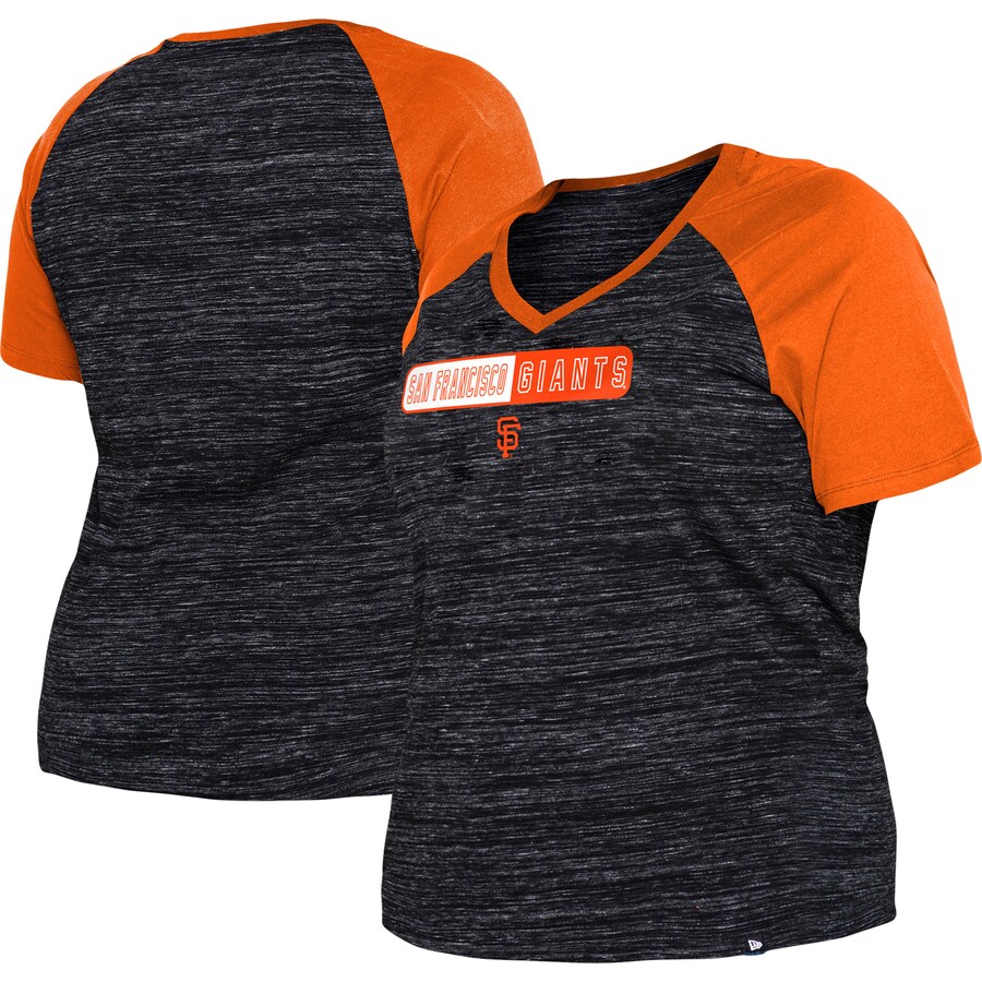 Women's San Francisco Giants New Era Black Plus Size Space Dye Raglan V-Neck T-Shirt - U-jersey