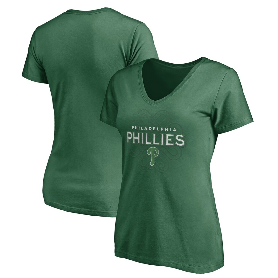 Women's Philadelphia Phillies Green Team Logo Celtic Knot V-Neck T-Shirt - U-jersey
