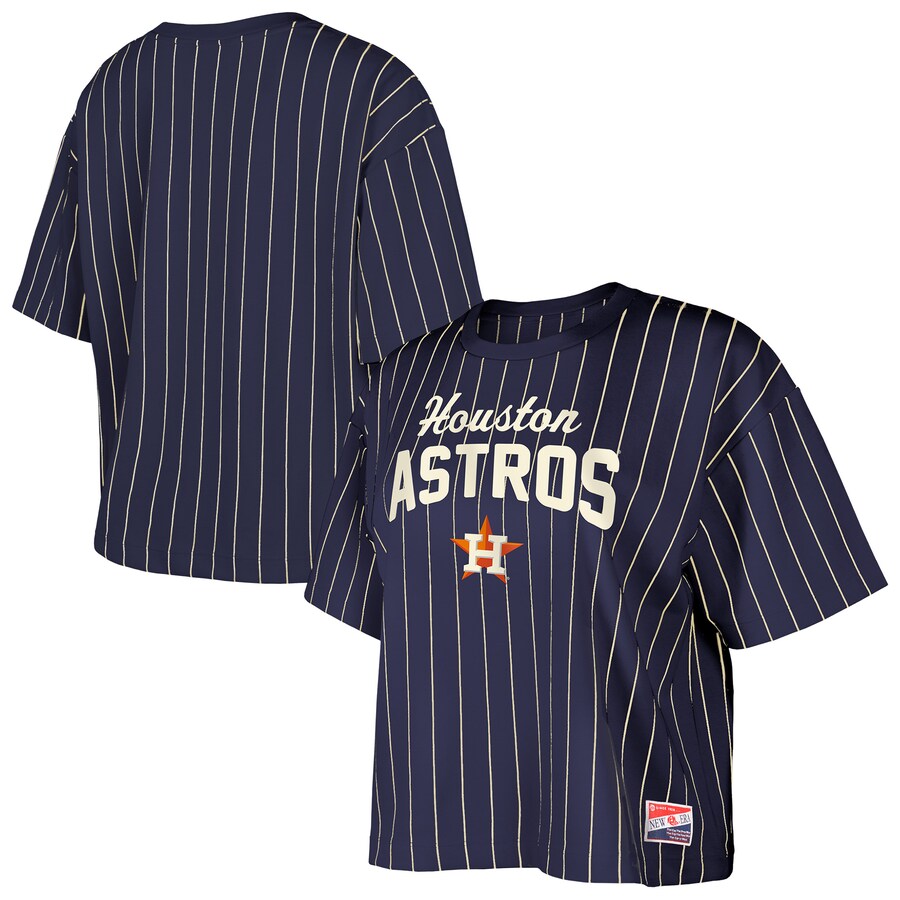 Women's Houston Astros New Era Navy Cooperstown Collection Multiplier Pinstripe Cropped T-Shirt - U-jersey