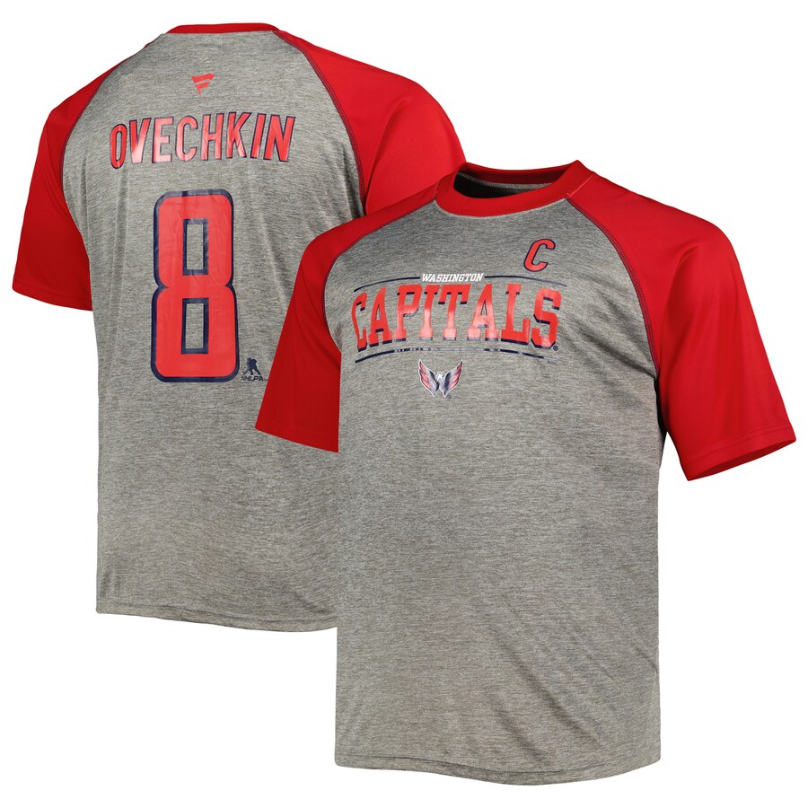 Men's Washington Capitals Alexander Ovechkin Fanatics Heather Gray/Red Big & Tall Captain Patch Contrast Raglan Name & Number T-Shirt - U-jersey