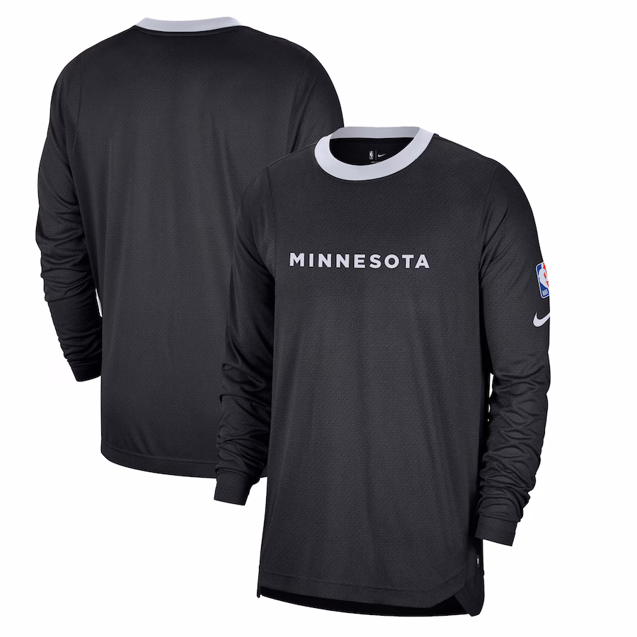 Men's Minnesota Timberwolves Nike Black 2024/25 City Edition Authentic Pregame Performance Long Sleeve Shooting T-Shirt - U-jersey