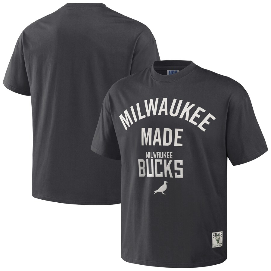 Men's Milwaukee Bucks NBA x Staple Anthracite Heavyweight Oversized T-Shirt - U-jersey