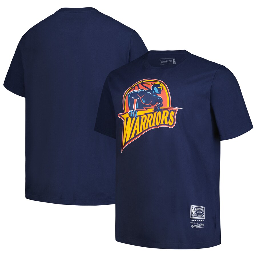 Men's Golden State Warriors Mitchell & Ness Navy Big & Tall Hardwood Classics Vintage Logo T-Shirt - U-jersey