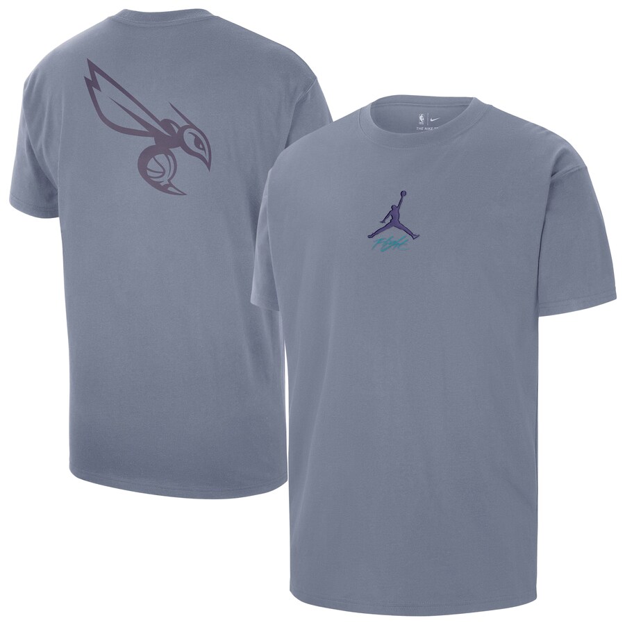 Men's Charlotte Hornets Jordan Brand Blue Statement Edition Jumpman Flight Heavyweight T-Shirt - U-jersey