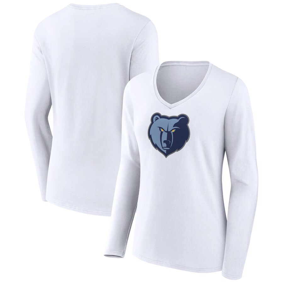 Women's Memphis Grizzlies White Logo Long Sleeve V-Neck T-Shirt - U-jersey