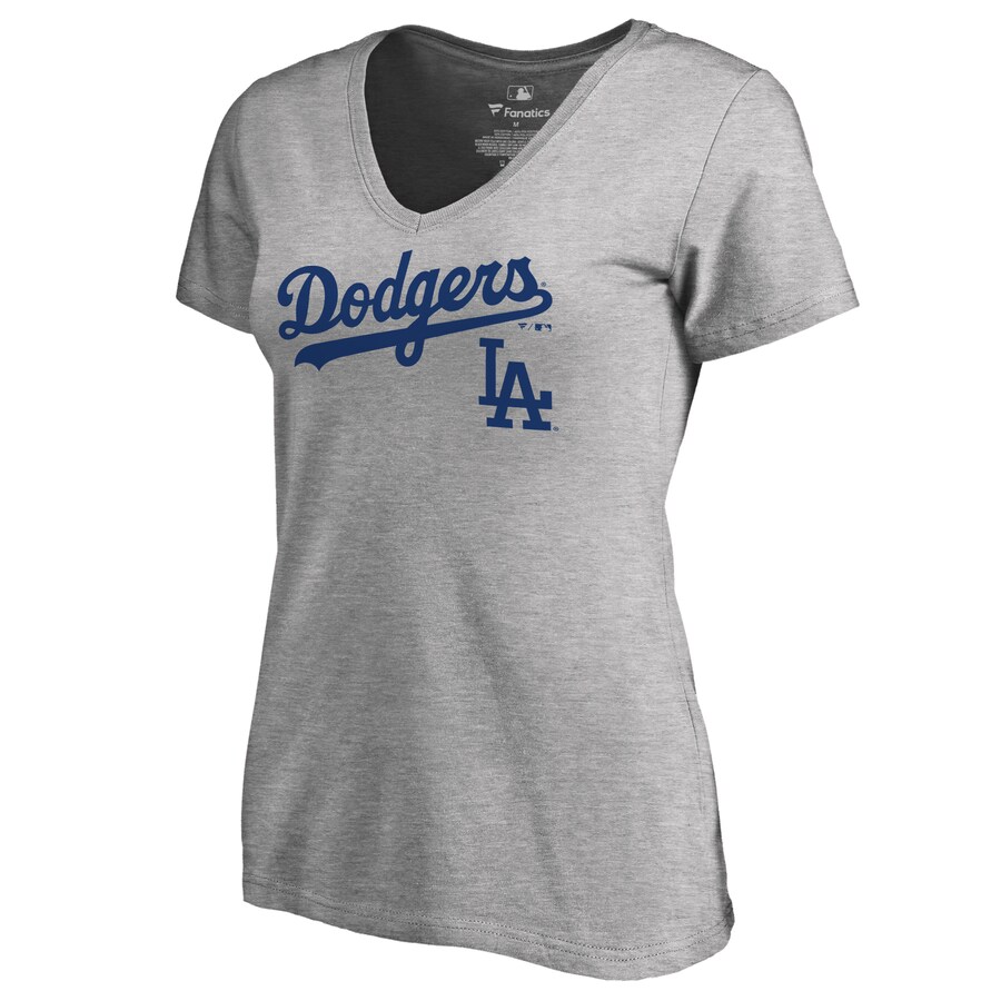 Women's Los Angeles Dodgers Ash Team Lockup T-Shirt - U-jersey