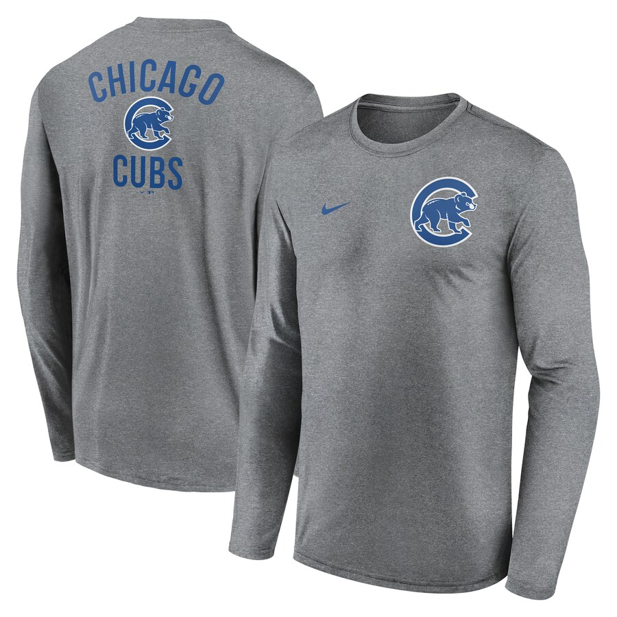 Men's Chicago Cubs Nike Heather Charcoal 2-Hit Legend Performance Long Sleeve T-Shirt - U-jersey