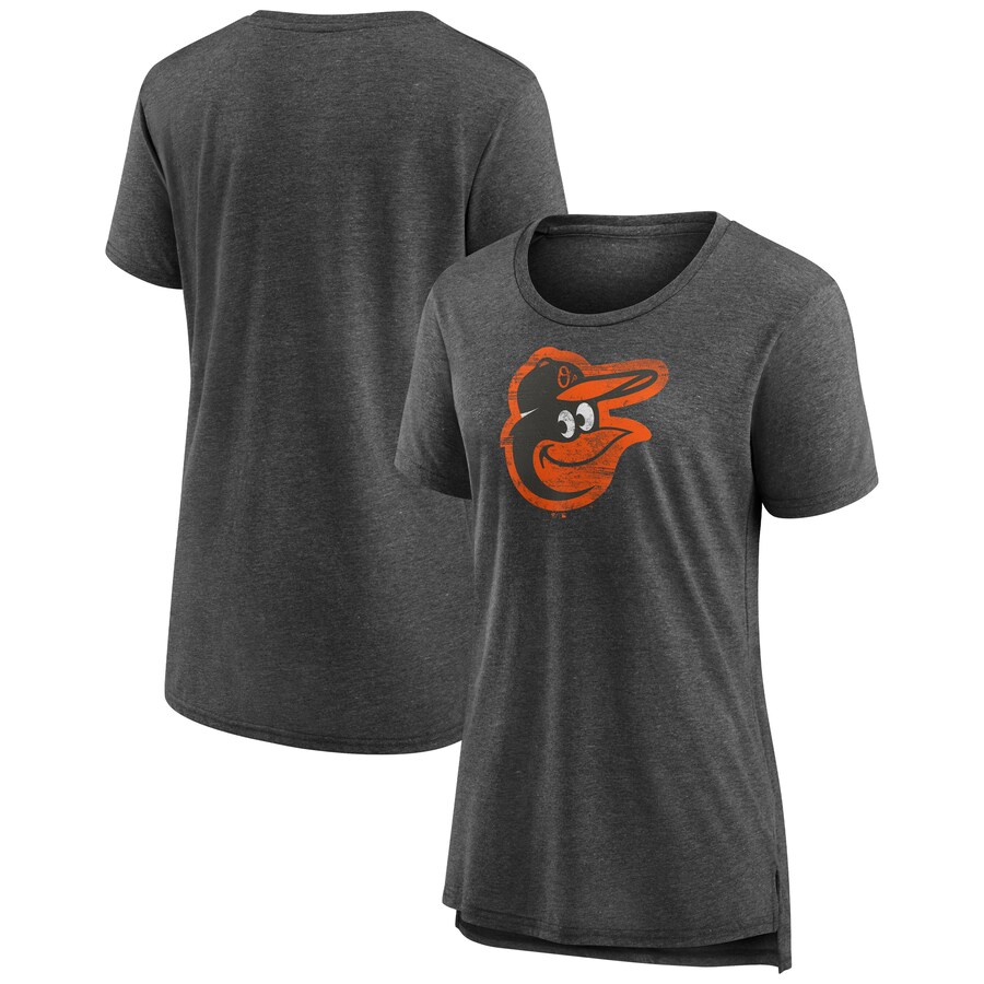 Women's Baltimore Orioles Gray Weathered Official Logo Tri-Blend T-Shirt - U-jersey