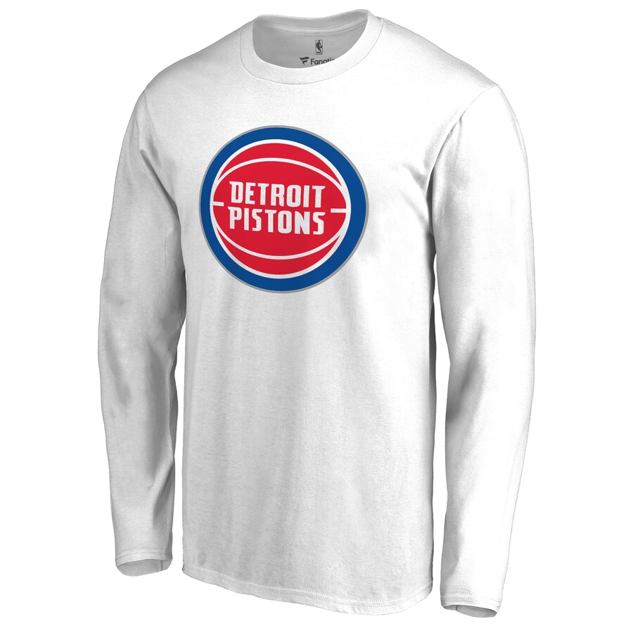 Men's Detroit Pistons White Primary Logo Long Sleeve T-Shirt - U-jersey