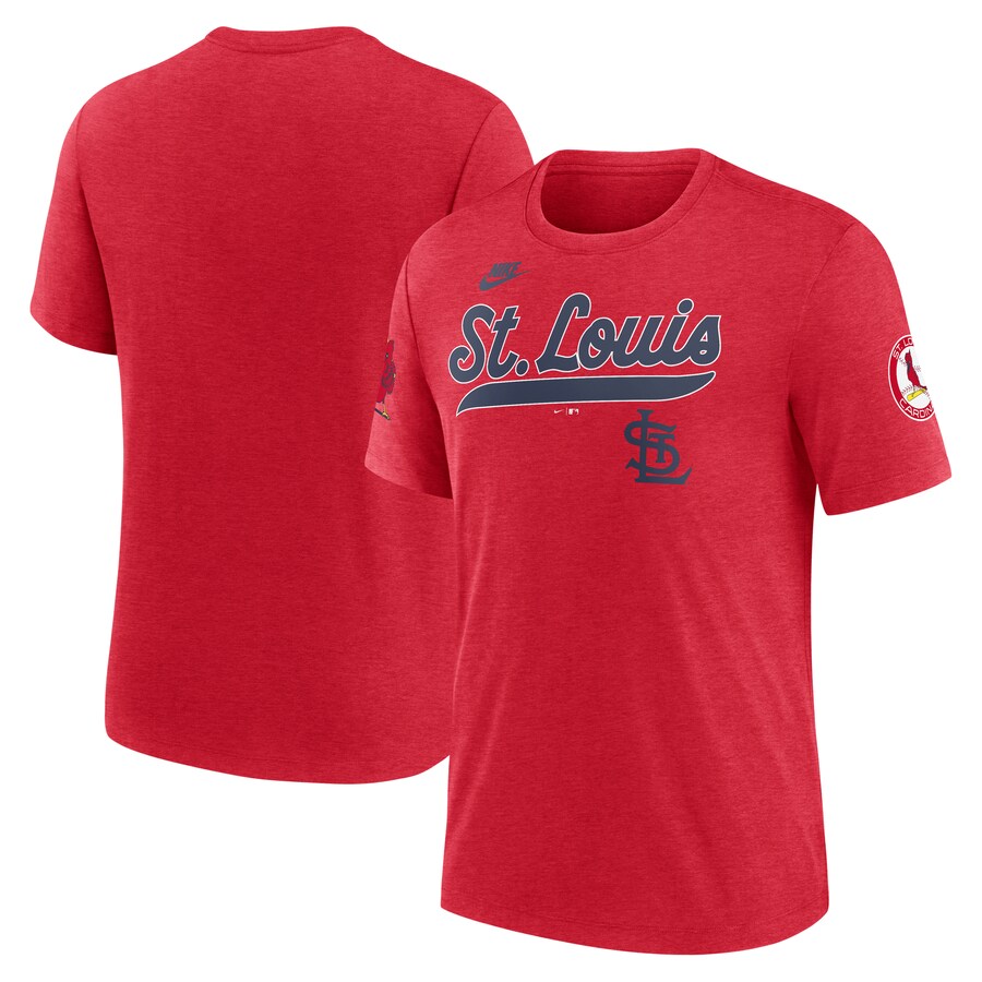 Men's St. Louis Cardinals Nike Heather Red Cooperstown Collection Eras Tri-Blend T-Shirt - U-jersey