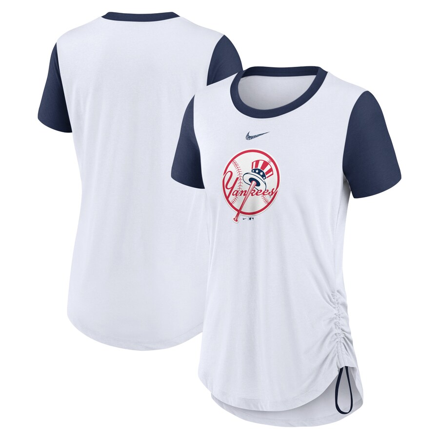 Women's New York Yankees Nike White Hipster Swoosh Cinched Tri-Blend Performance Fashion T-Shirt - U-jersey