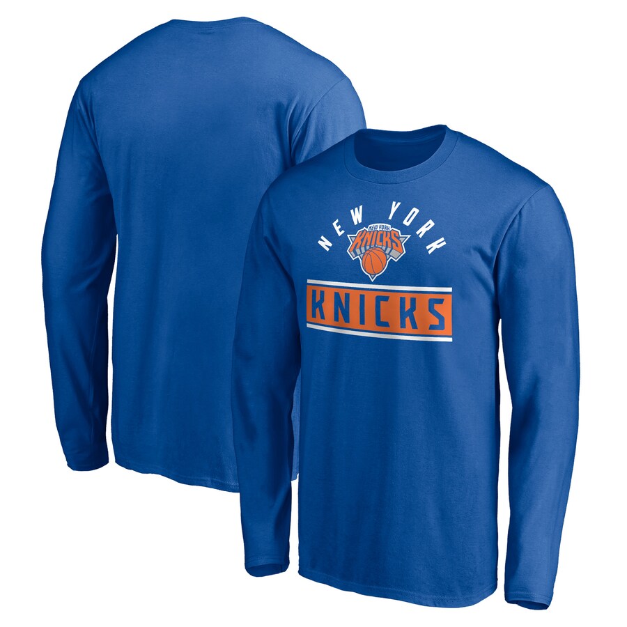 Men's New York Knicks Blue Team Arch Knockout Long Sleeve T-Shirt - U-jersey