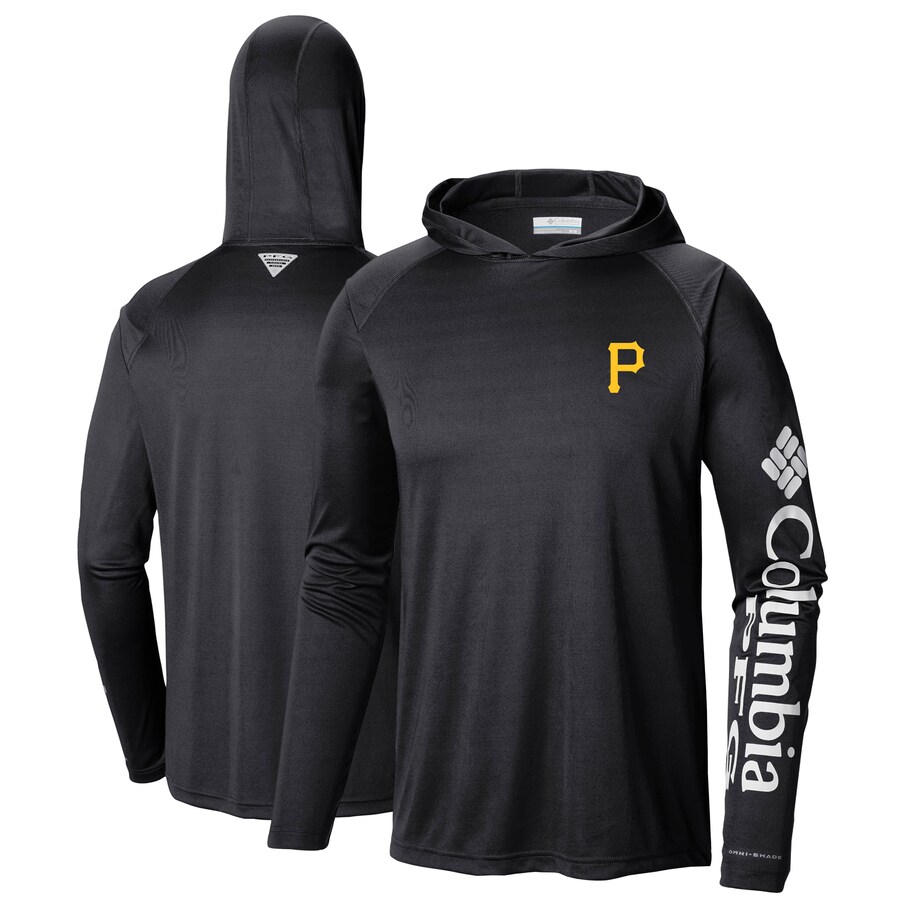 Men's Pittsburgh Pirates Columbia Black Terminal Tackle Long Sleeve Hoodie T-Shirt - U-jersey