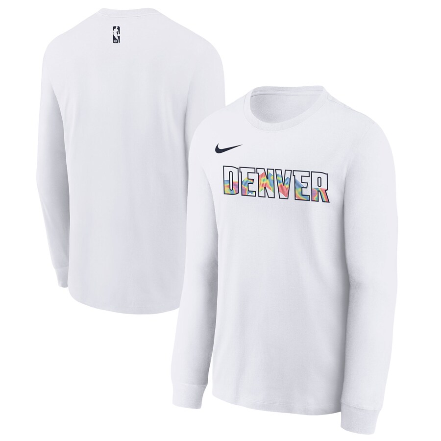 Youth Denver Nuggets  Nike White 2024/25 City Edition Wordmark Performance Long Sleeve T-Shirt - U-jersey