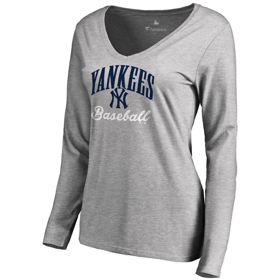 Women's New York Yankees Ash Victory Script Long Sleeve T-Shirt - U-jersey