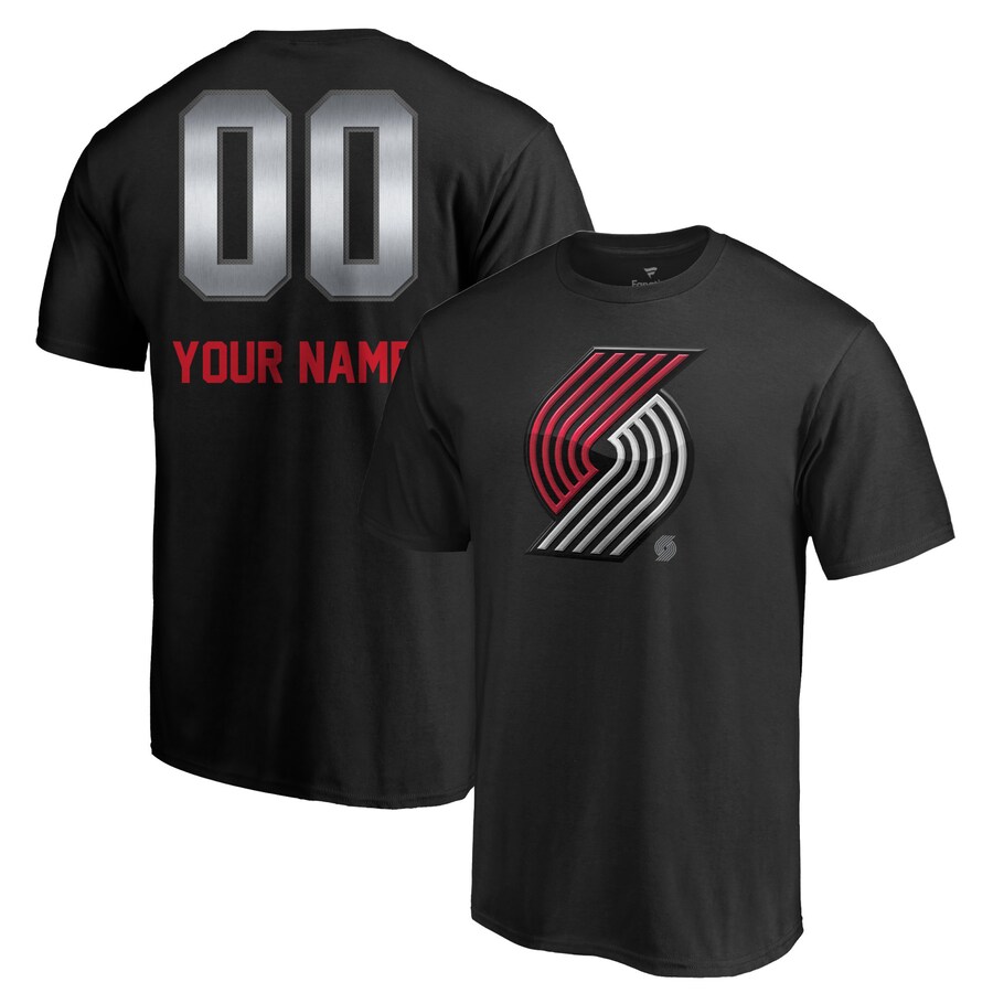 Men's Portland Trail Blazers Black Midnight Mascot Personalized Name & Number T-Shirt - U-jersey