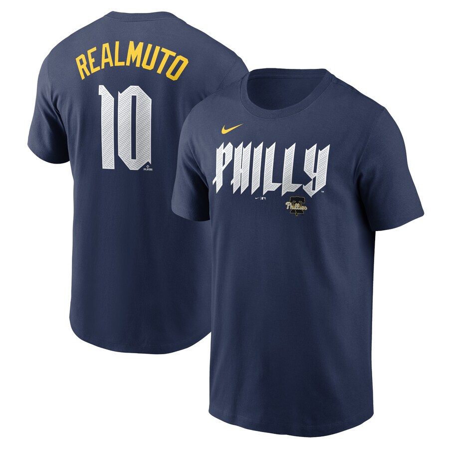 Men's Philadelphia Phillies J.T. Realmuto Nike Navy 2024 City Connect Fuse Player Name & Number T-Shirt - U-jersey