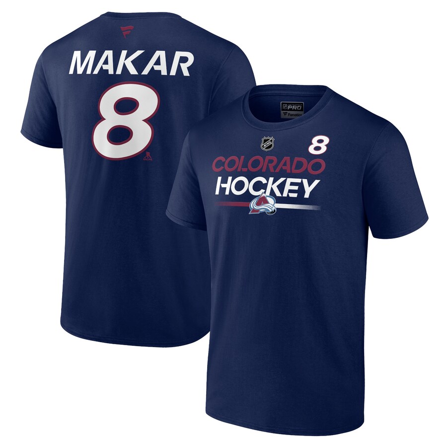 Men's Colorado Avalanche Cale Makar Fanatics Navy Authentic Pro Prime Name & Number T-Shirt - U-jersey