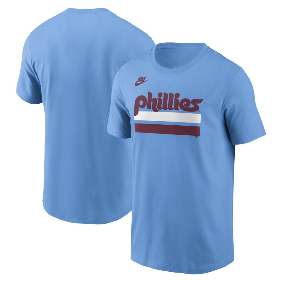 Men's Philadelphia Phillies Nike Light Blue Two Bar Cooperstown Collection Wordmark T-Shirt - U-jersey