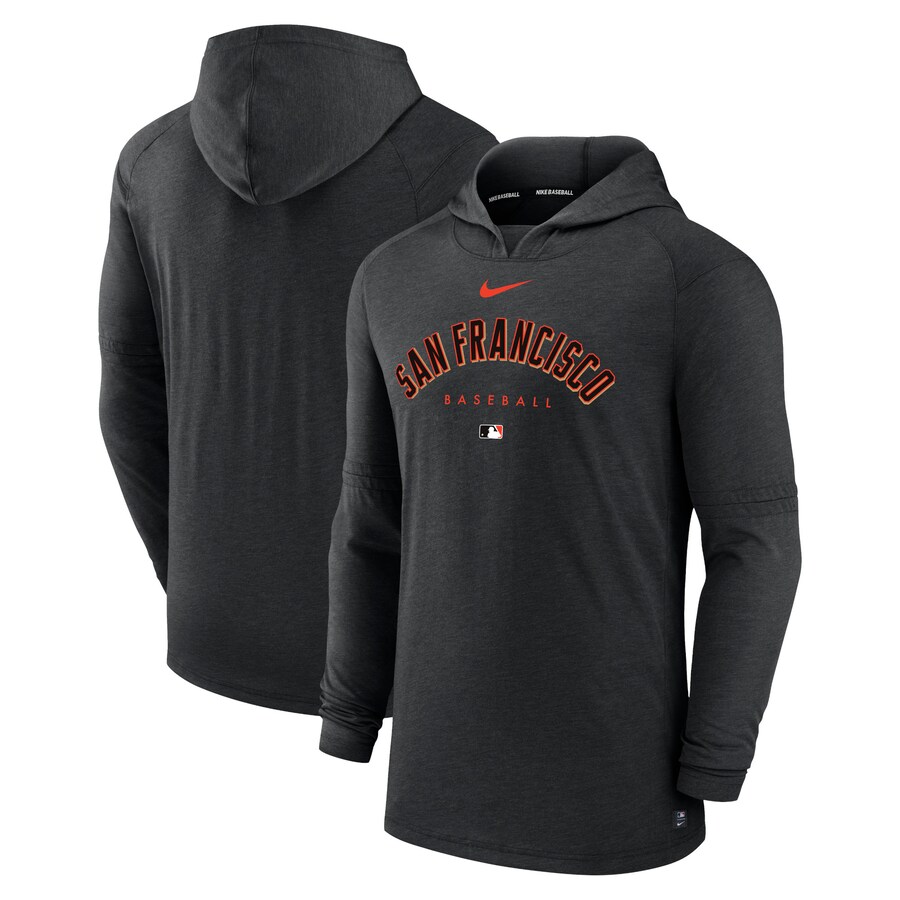 Men's San Francisco Giants Nike Heather Black Authentic Collection Early Work Tri-Blend Performance Pullover Hoodie - U-jersey