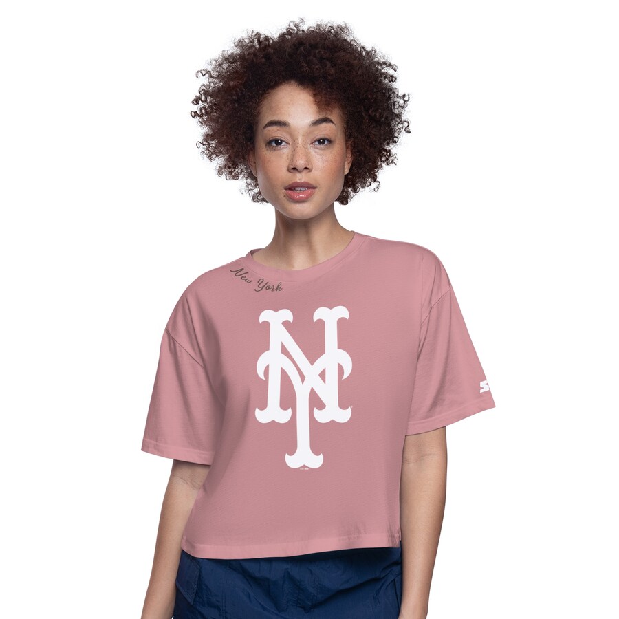 Women's New York Mets Starter Pink Play the Ball Boxy Cropped T-Shirt - U-jersey