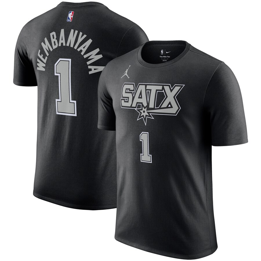 Men's San Antonio Spurs Victor Wembanyama Jordan Brand Black 2022/23 Statement Edition Name & Number T-Shirt - U-jersey