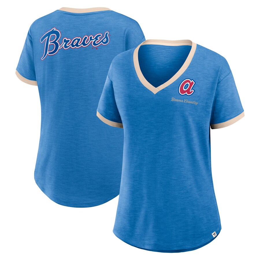 Women's Atlanta Braves Fanatics Royal Binge Worthy Stadium Slub V-Neck T-Shirt - U-jersey