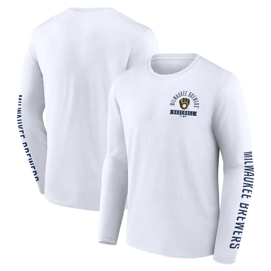 Men's Milwaukee Brewers Fanatics White Press Box Long Sleeve T-Shirt - U-jersey