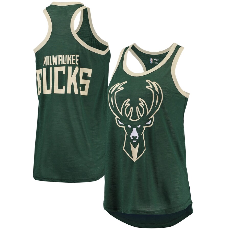 Women's Milwaukee Bucks G-III Sports by Carl Banks Hunter Green Showdown Scoop-Neck Racerback Tank Top - U-jersey