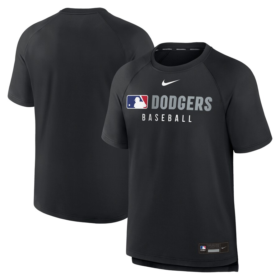 Men's Los Angeles Dodgers Nike Black Authentic Collection Pregame Raglan Performance T-Shirt - U-jersey