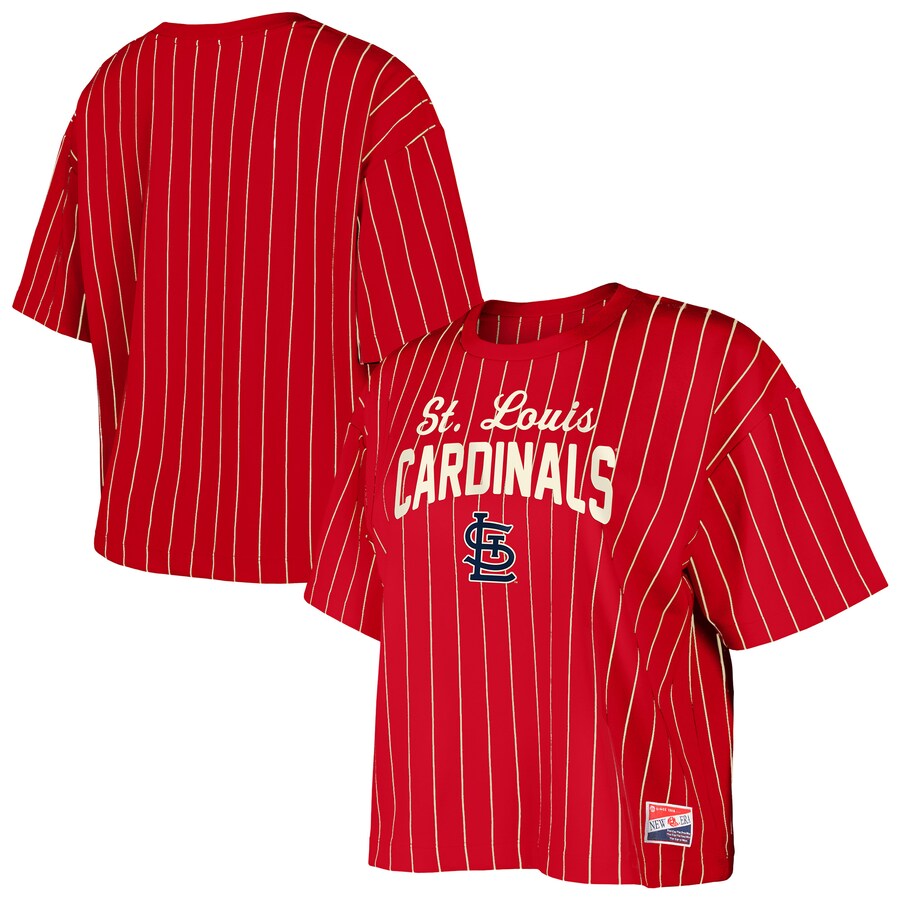 Women's St. Louis Cardinals New Era Red Cooperstown Collection Multiplier Pinstripe Cropped T-Shirt - U-jersey